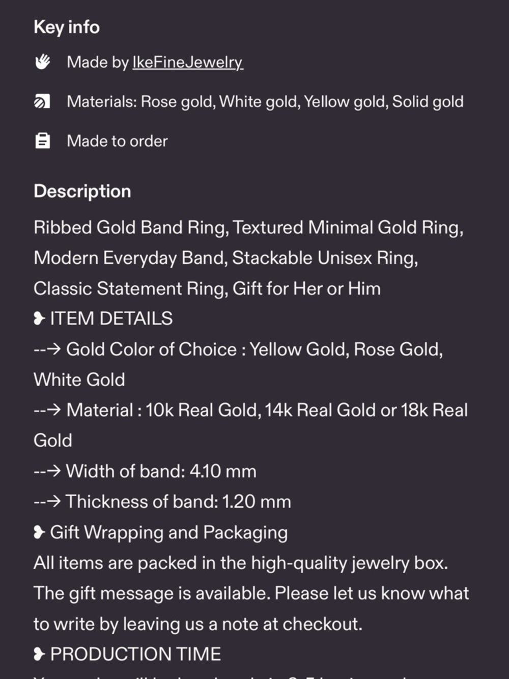 Textured Ribbed Gold Band Ring - Minimalist 10k Gold - Picture 5 of 5
